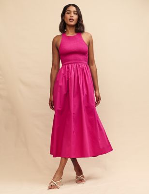Nobody'S Child Women's Pure Cotton Halter Neck Midaxi Shirred Dress - 14 - Pink, Pink