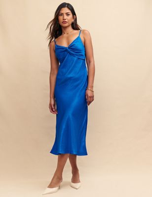 Nobody'S Child Womens Satin Jacquard Strappy Midaxi Slip Dress - 8 - Blue, Blue