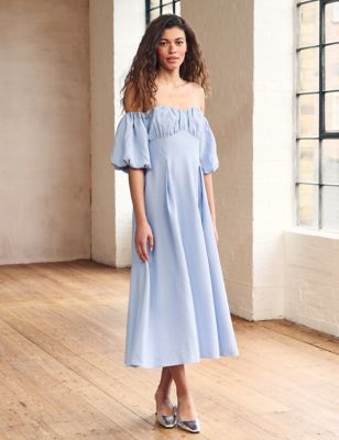 Nobody'S Child Womens Off The Shoulder Midaxi Tea Dress - 8 - Blue, Blue