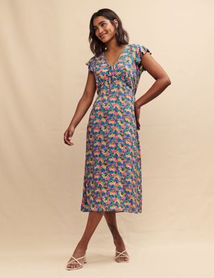 Nobody'S Child Womens Floral V-Neck Midi Tea Dress - 10 - Multi, Multi