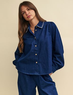 Nobody'S Child Womens Pure Cotton Stitch Detail Collared Blouse - 10 - Blue, Blue