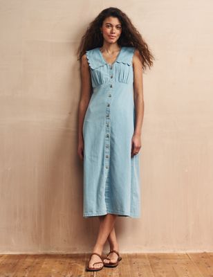 Nobody'S Child Womens Pure Cotton Denim Midi Waisted Dress - 8REG - Blue Denim, Blue Denim