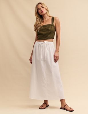 Nobody'S Child Womens Linen Rich Midaxi A-Line Skirt - 12 - White, White,Black