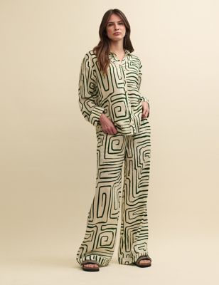 Lyocell Rich Printed Trousers with Linen