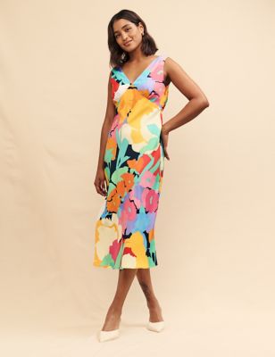 Nobody'S Child Womens Floral V-Neck Midi Slip Dress - 8 - Multi, Multi