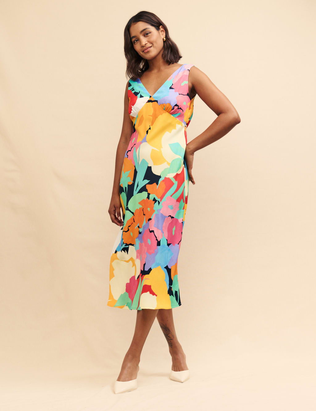 V NECK MIDI SLIP DRESS FLOWERS OF NEPTUNE