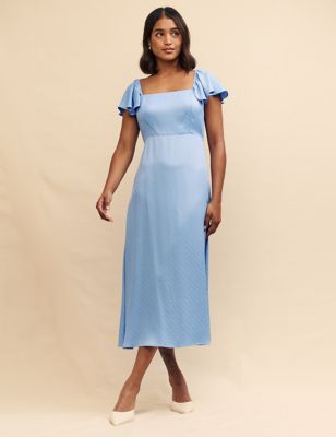 Nobody'S Child Women's Heart Print Square Neck Midi Waisted Dress - 10 - Blue Mix, Blue Mix