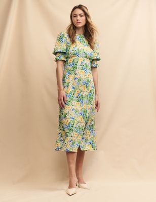 Nobody'S Child Womens Floral Midi Waisted Dress - 10 - Green, Green