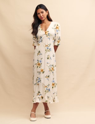 Robe Femme Taille M - Motif Floral Multicolore - Manches Mi-longues - Style Mini/midi - Marque Pitbull Jeans - Neuf Avec étiquettes