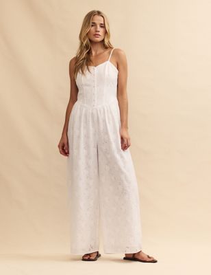 Nobody'S Child Women's Pure Cotton Broderie Sleeveless Jumpsuit - 8 - White, White