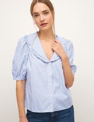 

Nobody's Child Blusa 100% algodón de rayas con fruncidoWomens - Blue Mix, Blue Mix