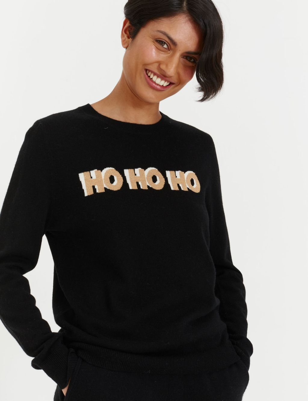 Wool Rich Ho Ho Ho Slogan Jumper with Cashmere