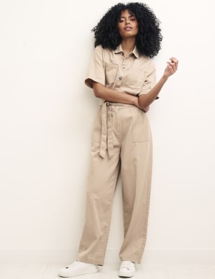 

Womens Nobody's Child Jumpsuit aus Bio-Baumwolle mit weitem Bein und Gürtel - Cream, Cream