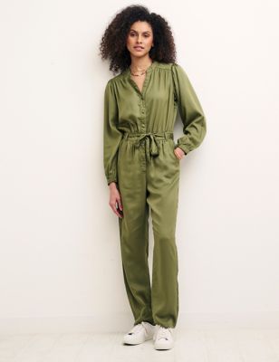 Pure Tencel™ Belted Long Sleeve Jumpsuit