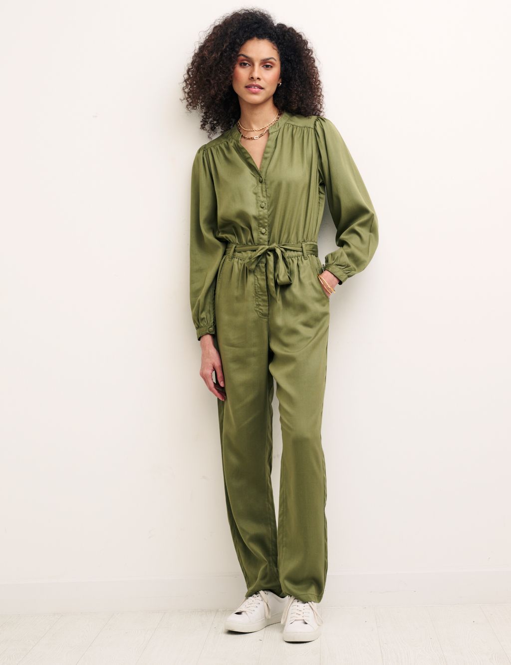 Pure Tencel™ Belted Long Sleeve Jumpsuit image 1