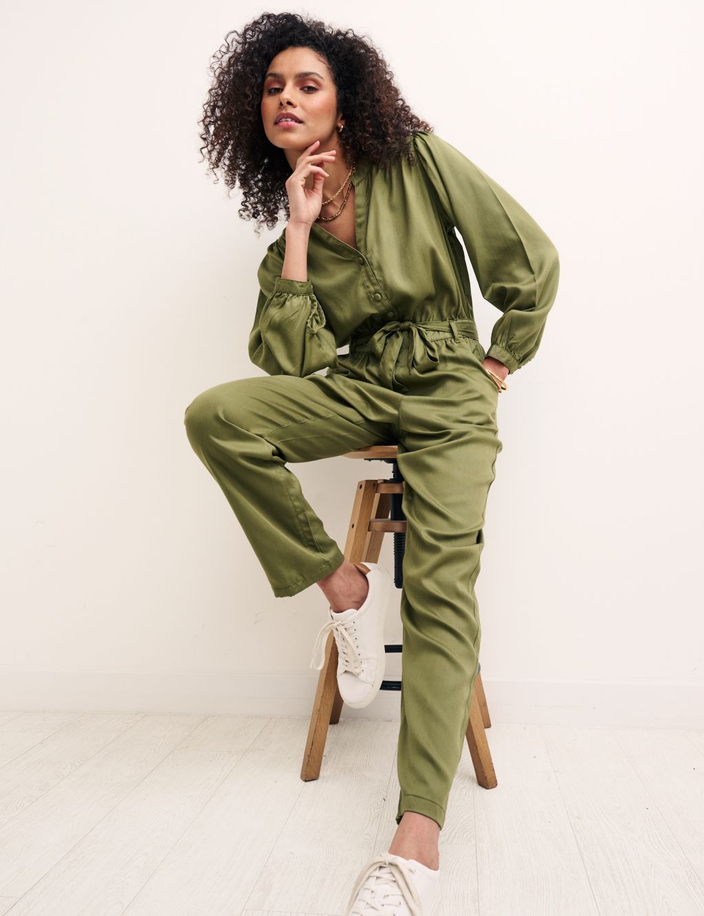 Pure Tencel™ Belted Long Sleeve Jumpsuit image 3