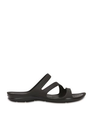 Crocs Womens Swiftwater Strappy Sliders - 4 - Black, Black,Navy Mix
