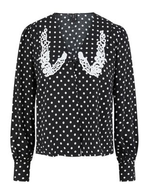 M&S Y.A.S Womens Polka Dot Collared Long Sleeve Shirts