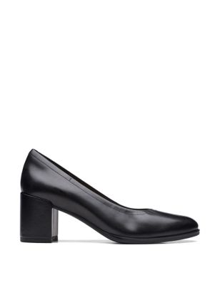 Leather Block Heel Court Shoes