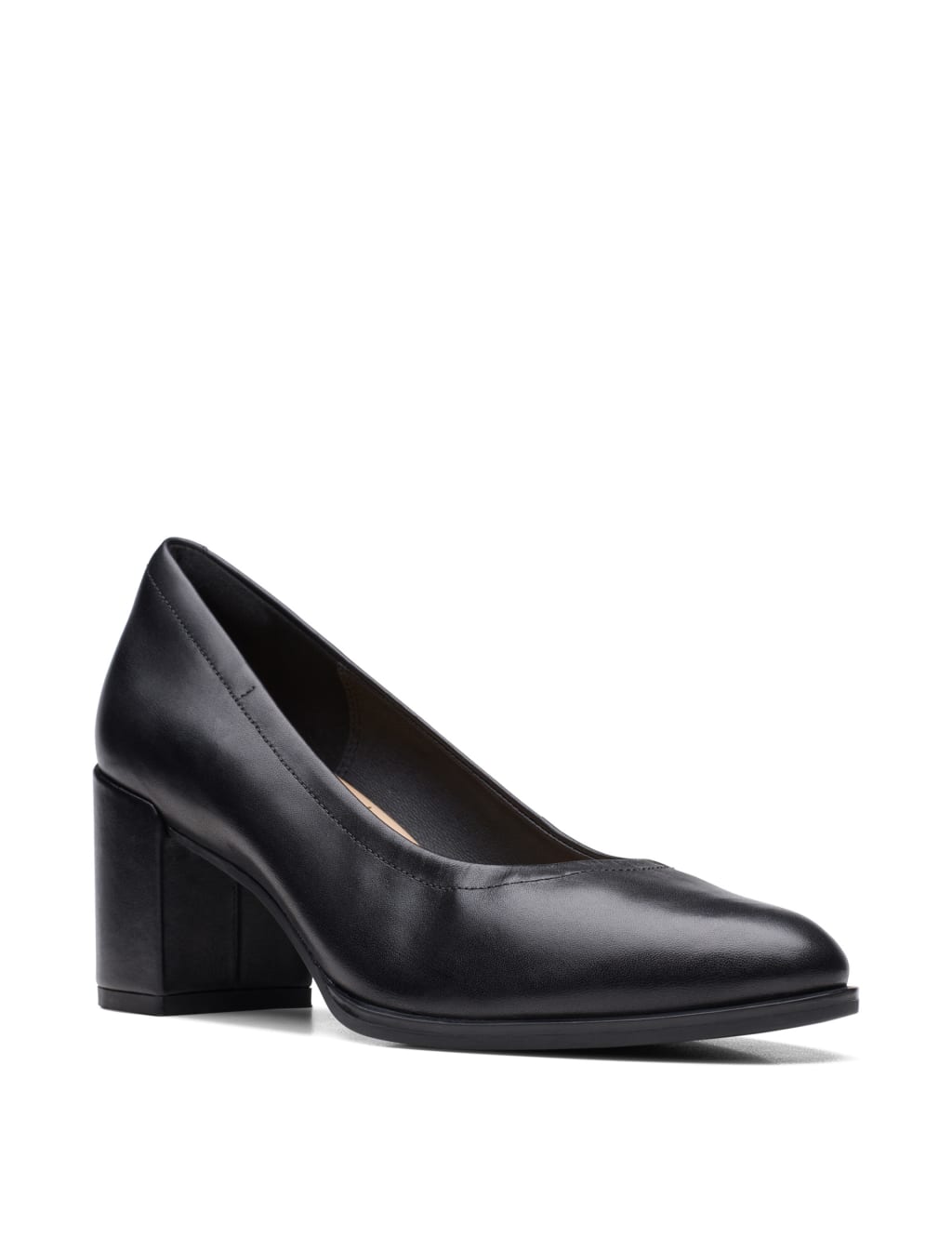Leather Block Heel Court Shoes image 2