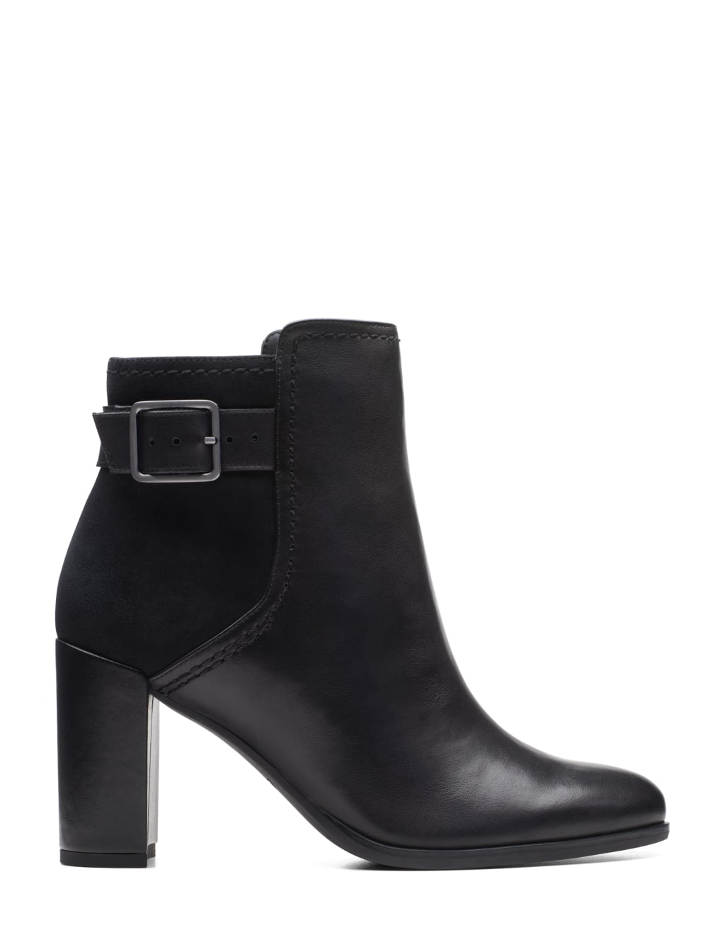 Leather Buckle Block Heel Ankle Boots