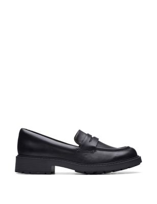 Clarks Womens Leather Chunky Block Heel Loafers - 4 - Black, Black,Black Patent