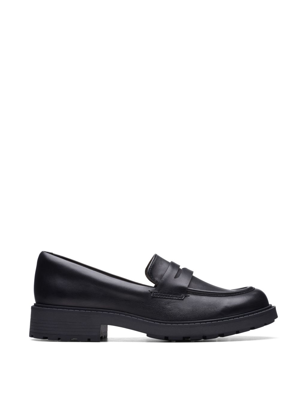 Leather Chunky Block Heel Loafers