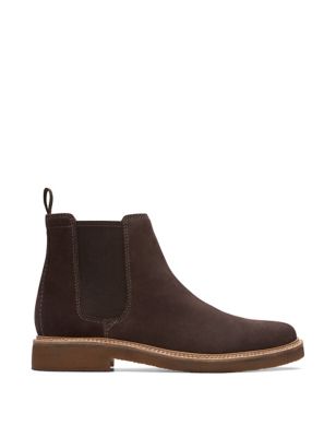 Clarks Mens Suede Chelsea Boots - 10 - Brown, Brown