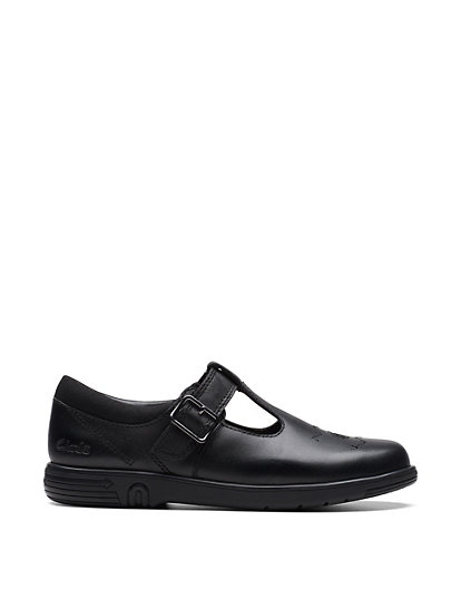 clarks kids' leather riptape t-bar shoes (8 small - 4 large) - 10 sg - black, black
