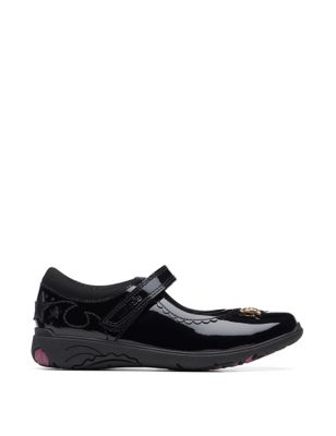 Clarks Girls Patent Leather Mary Jane Shoes (7 Small - 21/2 Large) - 1G - Black Patent, Black Patent