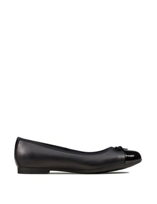 Clarks Girls Leather Bow Ballet Pumps (3 Small - 5 Small) - 3 SF - Black, Black
