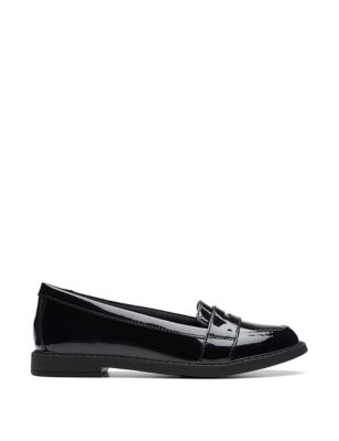 Clarks Girls Patent Leather Slip-On Loafers (13 Small - 21/2 Large) - 13 SF - Black Patent, Black Pa