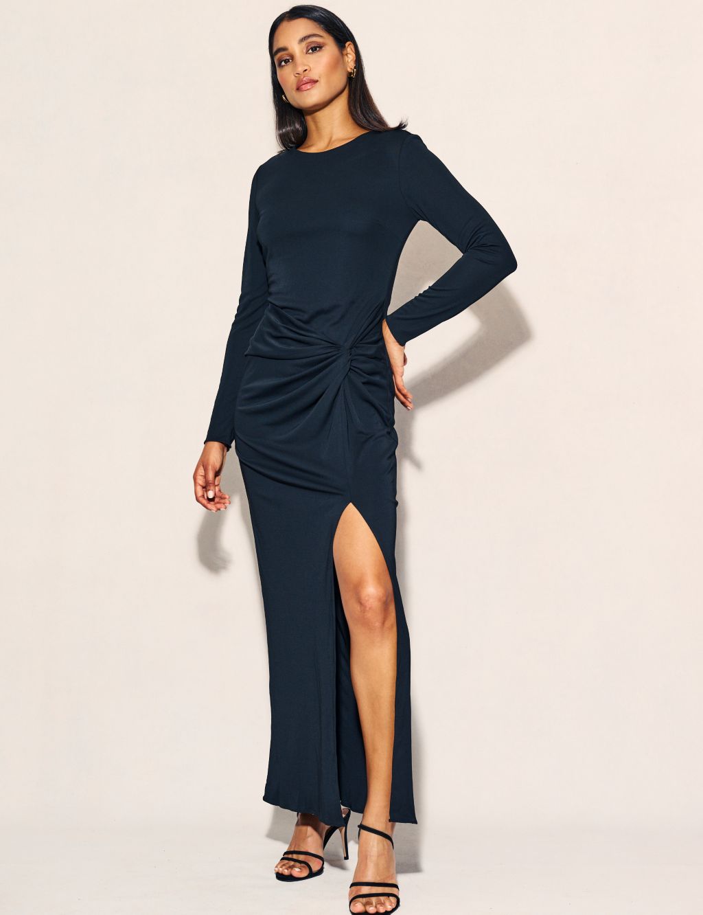 Twist Front Ruched Maxi Waisted Dress image 1
