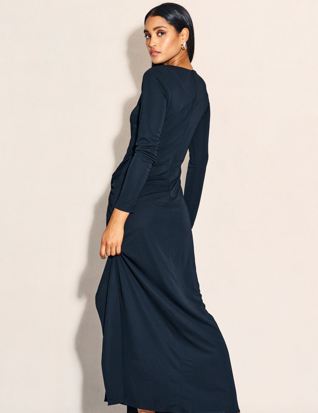 Twist Front Ruched Maxi Waisted Dress image 4