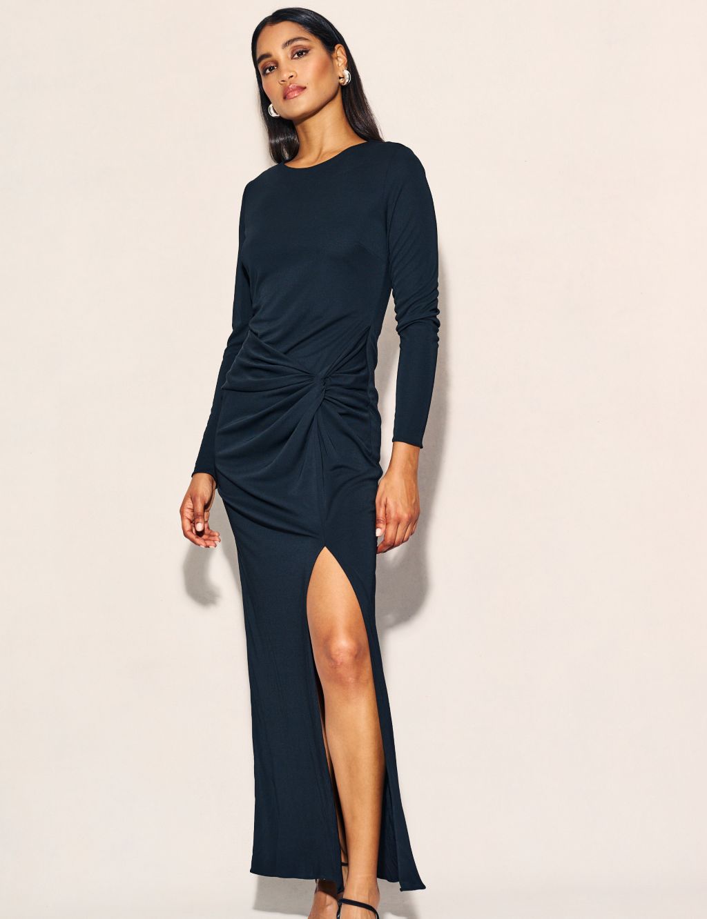 Twist Front Ruched Maxi Waisted Dress image 8