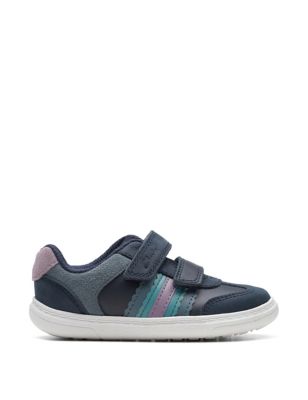 Clarks Girl's Kid's Leather Colour Block Riptape Trainers (3 Small - 6  Small) - 3 SG - Navy Mix, N