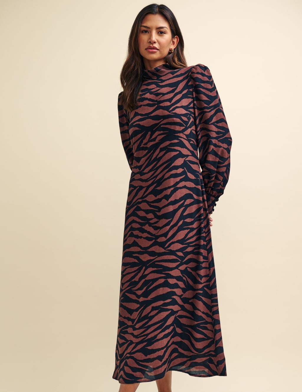 Animal Print Funnel Neck Midaxi Tea Dress image 2