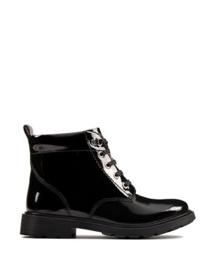 Clarks Girls Patent Leather Ankle Boots (7 Small - 91/2 Small) - 7 SG - Black Patent, Black Patent