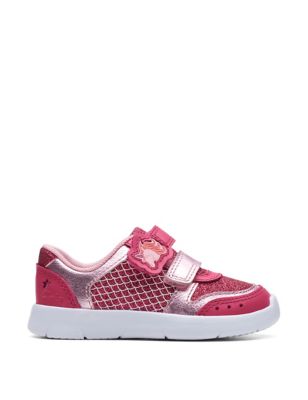 Clarks Girl's Kid's Leather Glitter Riptape Trainers (3 Small - 6 Small) - 3 SG - Pink Mix, Pink Mi