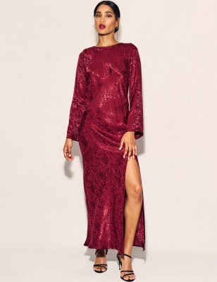 

Womens Nobody's Child Jacquard Crew Neck Maxi Waisted Dress - Burgundy, Burgundy