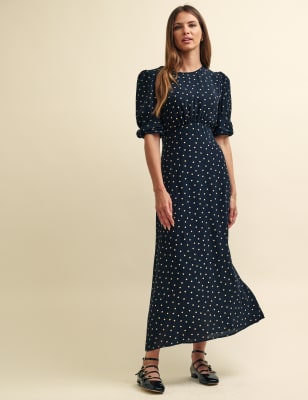 

Womens Nobody's Child Polka Dot Round Neck Midaxi Waisted Dress - Black Mix, Black Mix