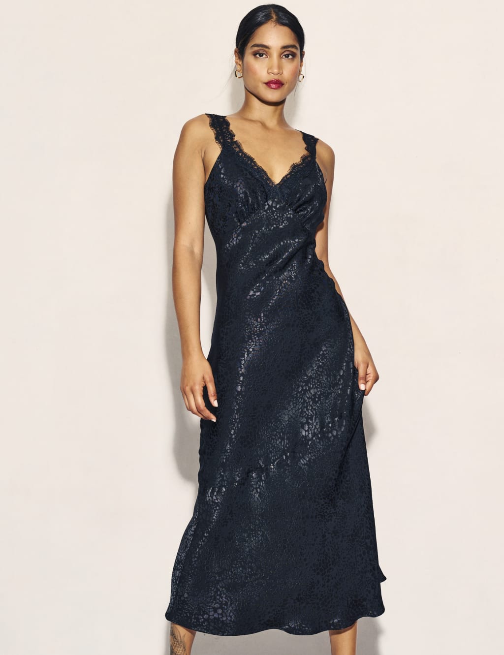 Satin Animal Print V-Neck Midi Slip Dress image 3