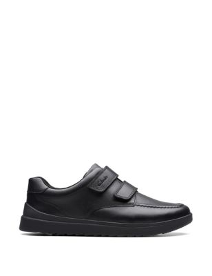 Clarks Boys Leather Riptape School Shoes (3 Small - 8 Small) - 4SG - Black, Black