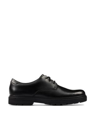 Clarks Boys Leather Derby Shoes (3 Small - 8 Small) - 6 SF - Black, Black
