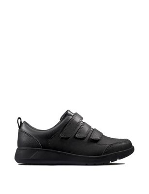 Clarks Boys Leather Riptape School Shoes (10 Small - 21/2 Large) - 10 SG - Black, Black