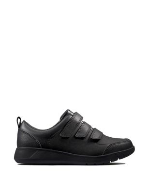 Clarks Boys Leather Riptape School Shoes (3 Small - 9 Small) - 3 SF - Black, Black