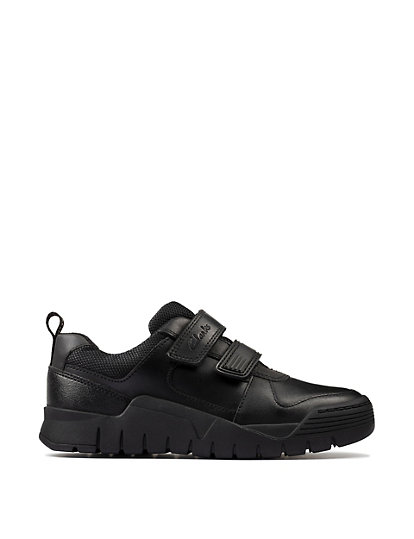 clarks kids' leather riptape school shoes (3 small - 2½ large) - 10 sg - black, black