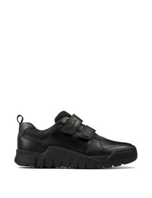 Clarks Boys Leather Riptape School Shoes (3 Small - 2 Large) - 10 SG - Black, Black
