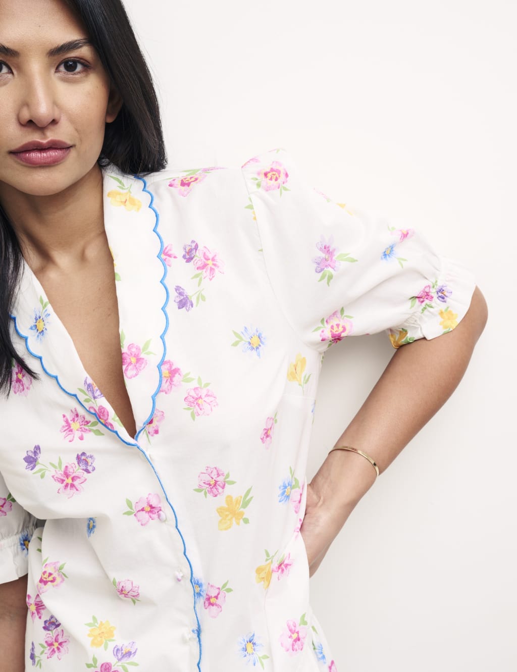 Pure Cotton Floral Scallop Trim Shortie Set image 4