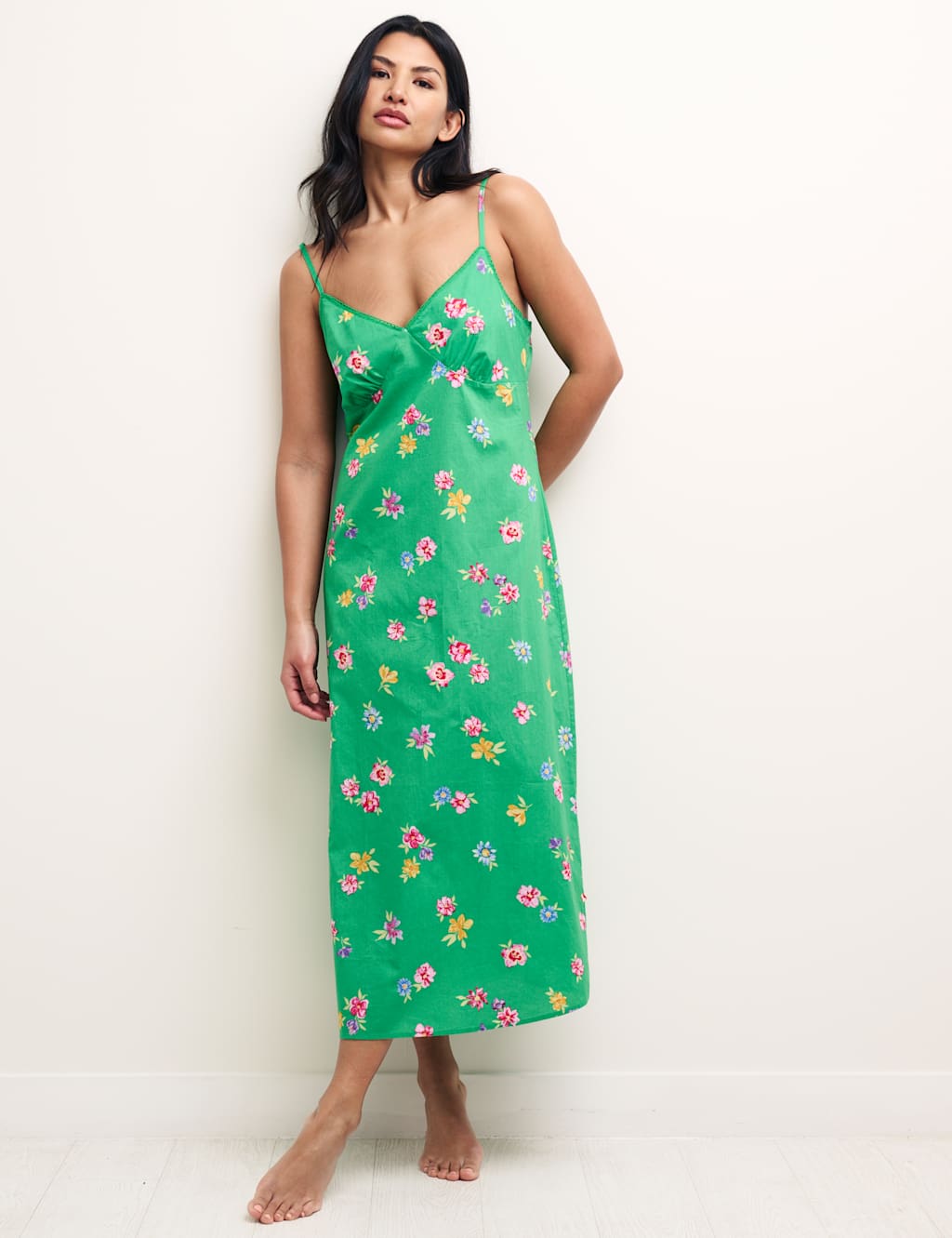 Pure Cotton Floral Strappy Long Chemise image 1